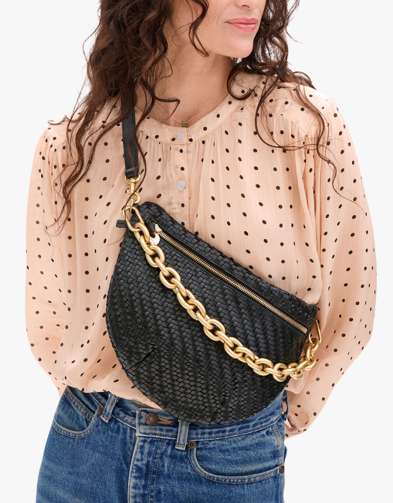 Clare V. Grande Fanny - Woven Zig Zag in Black