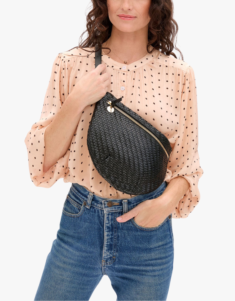 Clare V. Grande Fanny - Woven Zig Zag in Black