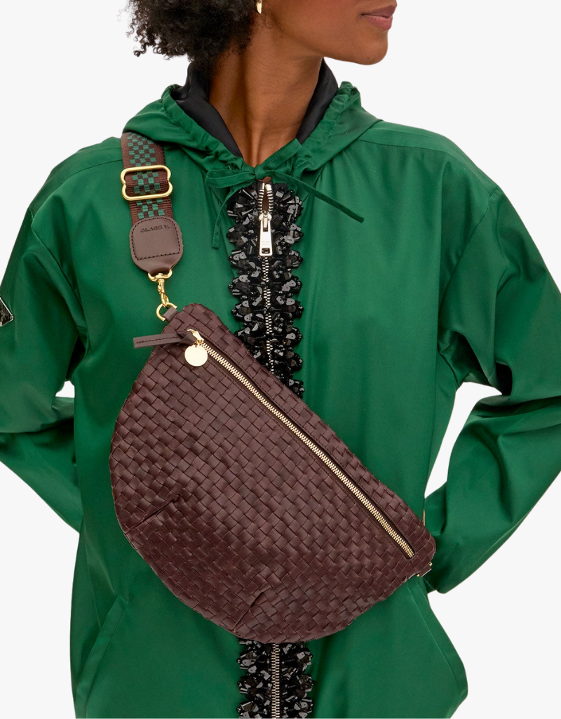 Clare V. Grande Fanny in Tobacco Woven Checker