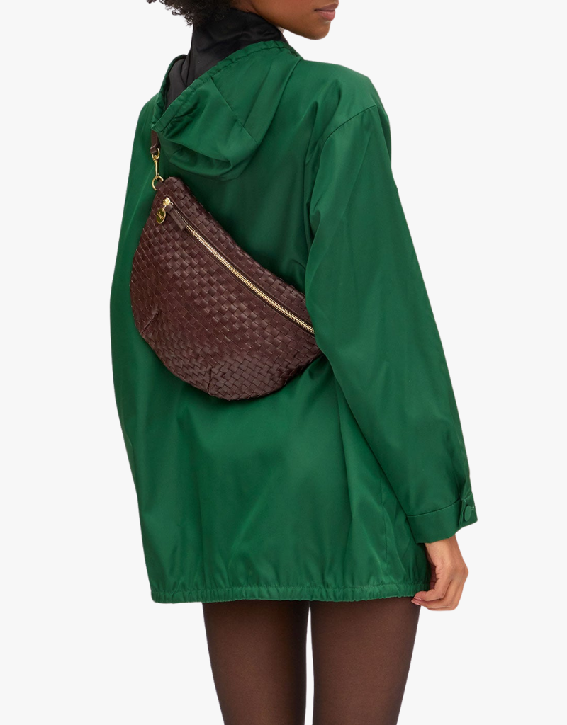 Clare V. Grande Fanny in Tobacco Woven Checker