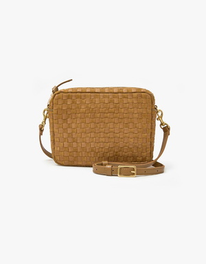 Clare V. Midi Sac - Leather & Suede Woven Checker in Sequoia