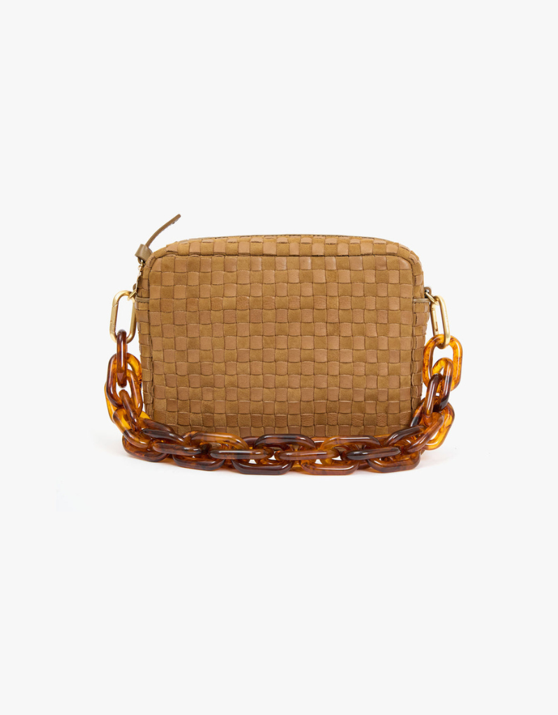 Clare V. Midi Sac - Leather & Suede Woven Checker in Sequoia