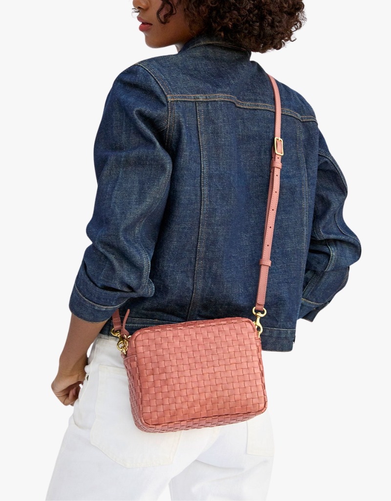 Clare V. Midi Sac - Woven Checker in Rose Clay