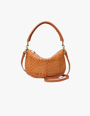 Clare V. Petit Moyen Messenger in Natural Woven Checker