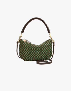 Clare V. Petit Moyen Messenger in Deep Pine & Chocolate Woven Checker