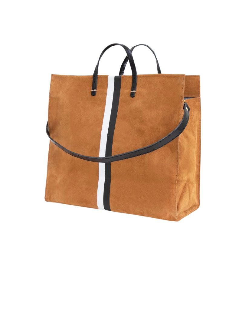 Clare V. Simple Tote in Camel Suede with Stripes