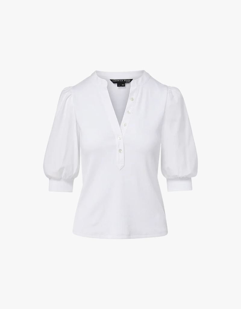 Veronica Beard Coralee Puff-Sleeve Tee in White