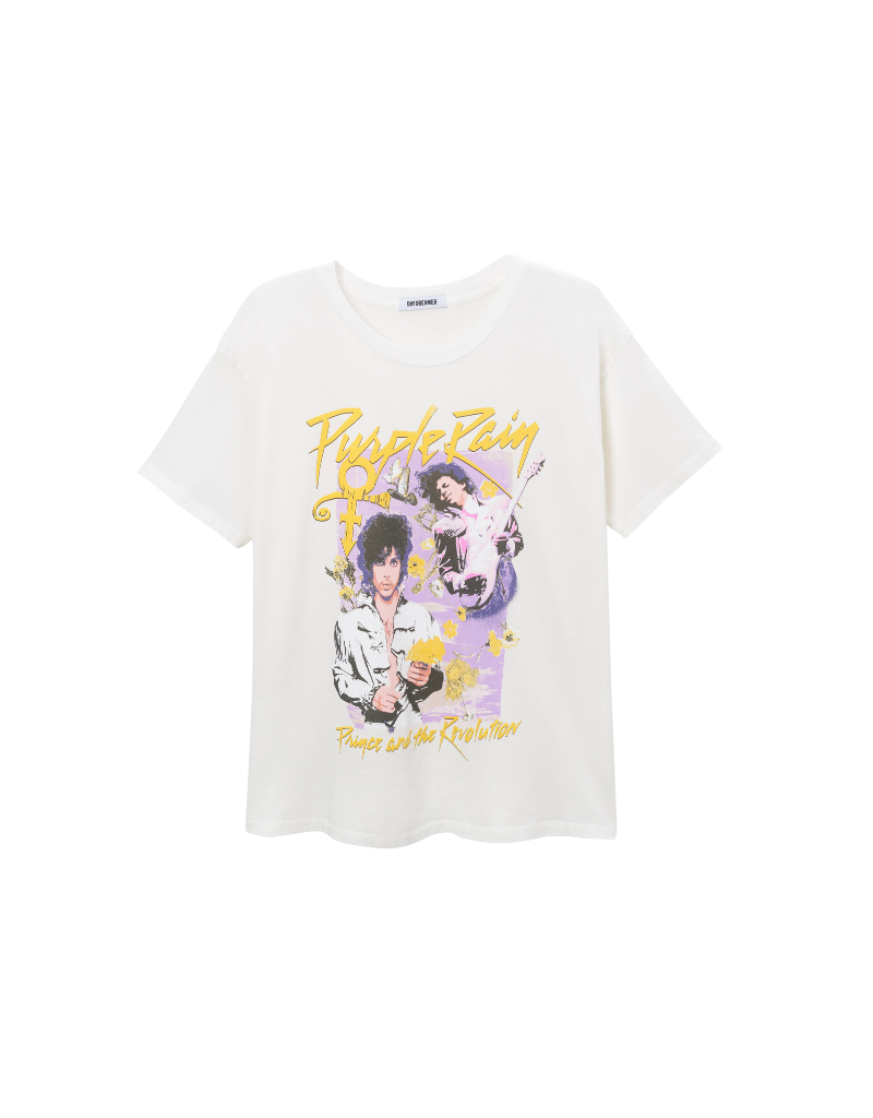 Daydreamer Prince and the Revolution Purple Rain Flowers Merch Tee in Vintage White