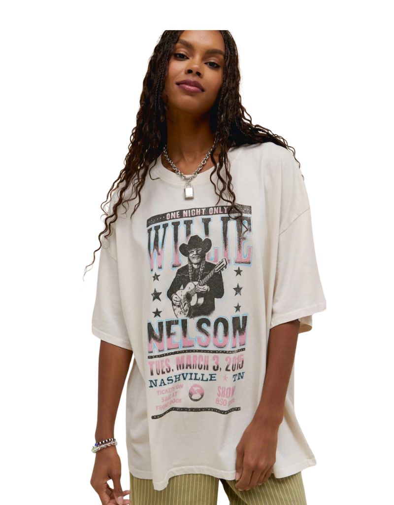 Daydreamer Willie Nelson One Night Only Tee in Dirty White