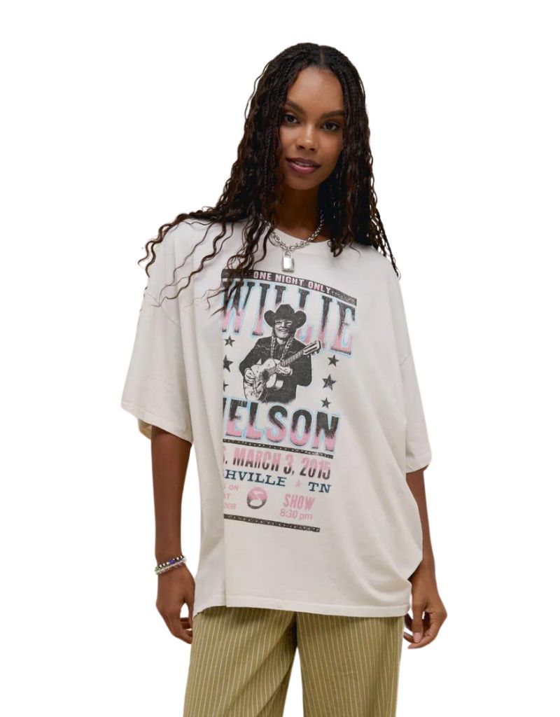Daydreamer Willie Nelson One Night Only Tee in Dirty White