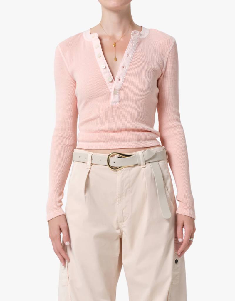 Citizens of Humanity Drea Waffle Henley in Melon Creme