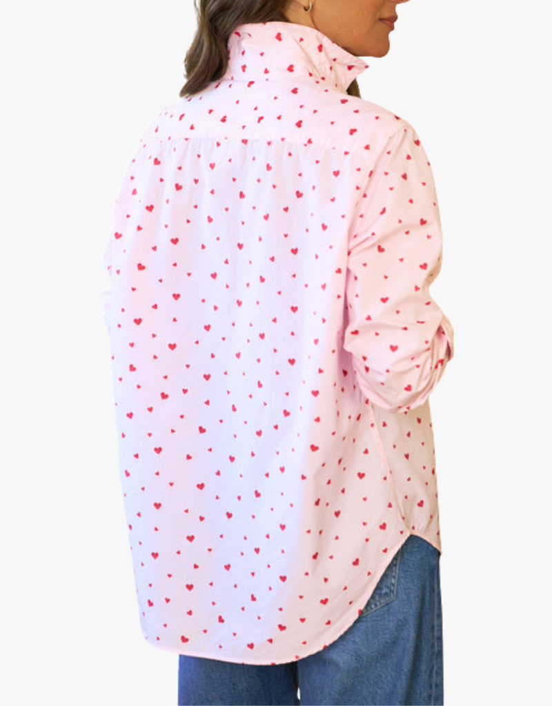 Frank & Eileen "Eileen" Relaxed Button Up Shirt in Pink Stripe Hearts