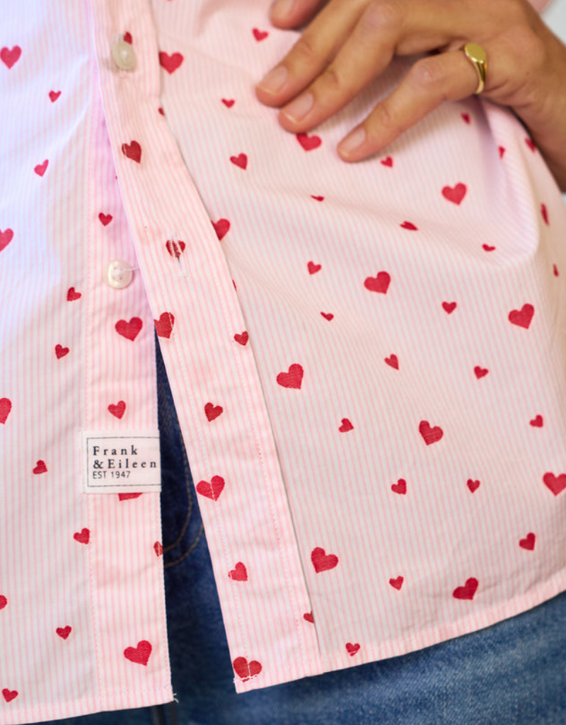 Frank & Eileen "Eileen" Relaxed Button Up Shirt in Pink Stripe Hearts