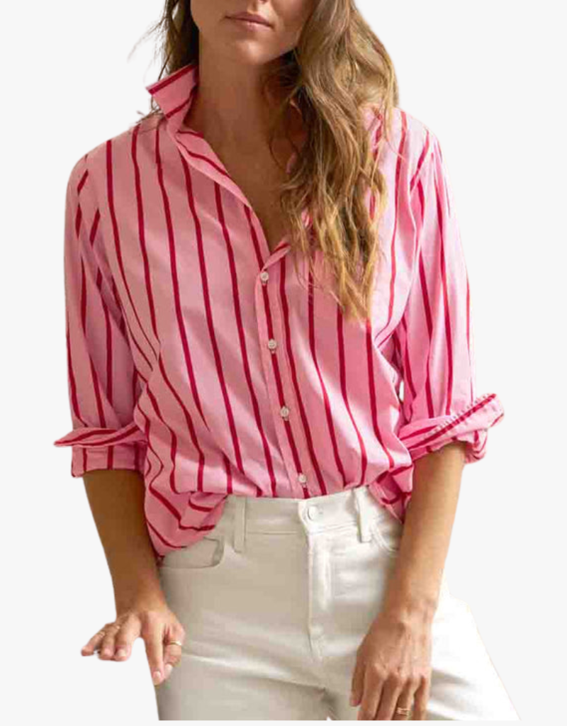 Frank & Eileen "Eileen" Relaxed Button Up Shirt in Pink & Red Stripe