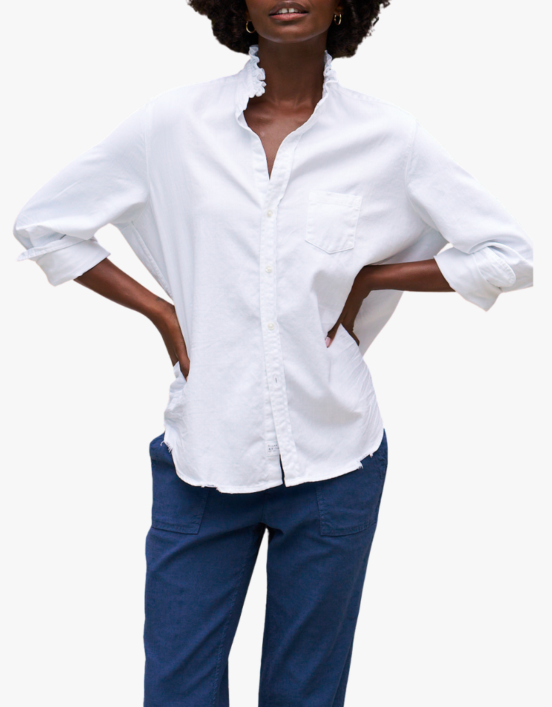 Frank & Eileen "Eileen" Ruffle Relaxed Button Up Shirt in White