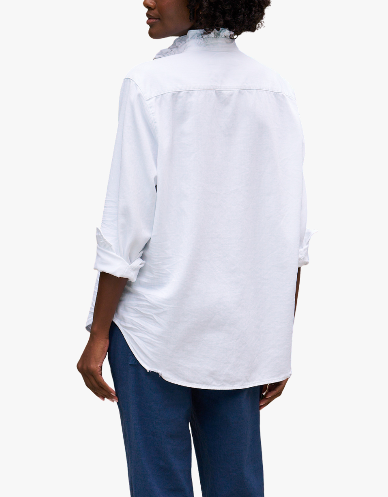 Frank & Eileen "Eileen" Ruffle Relaxed Button Up Shirt in White