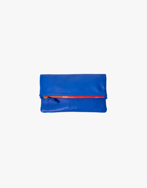 Clare V. Foldover Clutch with Tabs - L'ete Nappa in Electric Blue