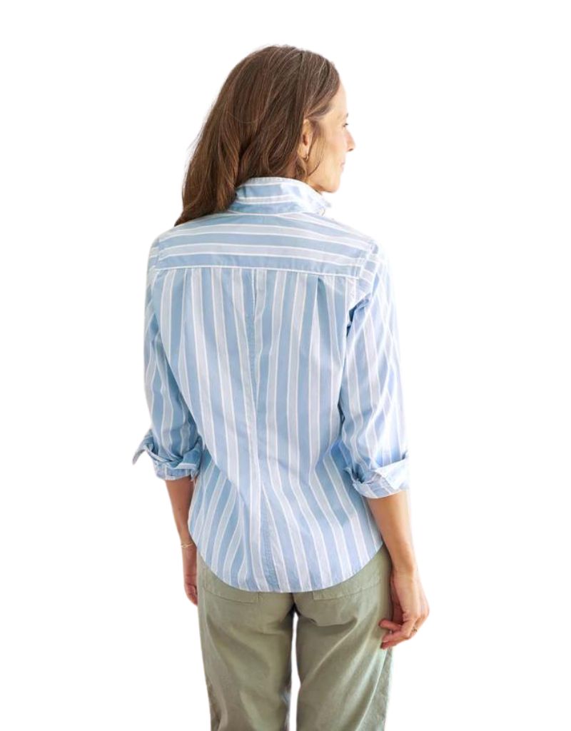 Frank & Eileen Barry Tailored Button Up Shirt in Slate Blue Stripe (Superluxe)
