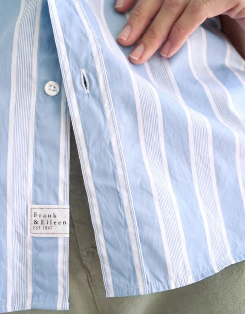 Frank & Eileen Barry Tailored Button Up Shirt in Slate Blue Stripe (Superluxe)
