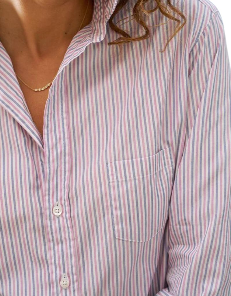 Frank & Eileen "Eileen" Relaxed Button Up Shirt in Navy & Pink Stripe (Superluxe)