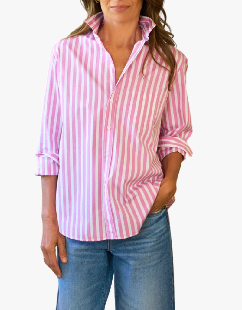 Frank & Eileen "Eileen" Relaxed Button Up Shirt in Wide Pink Stripe