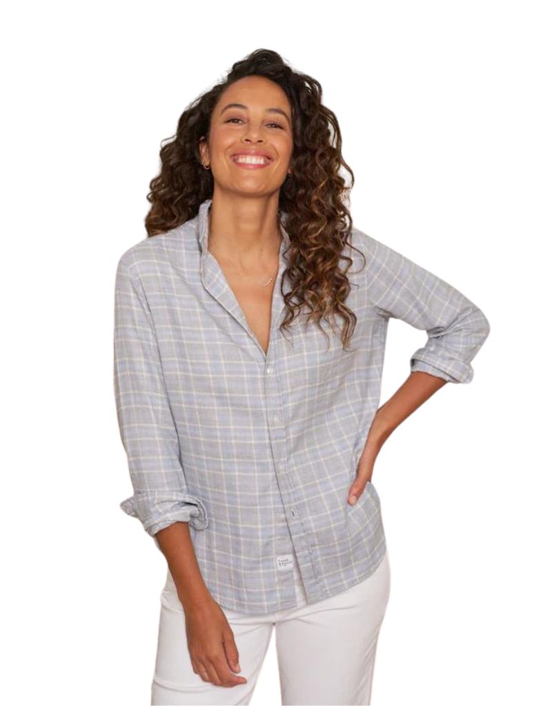 Frank & Eileen Relaxed Button-Up Shirt in Melange Gray & Blue Plaid