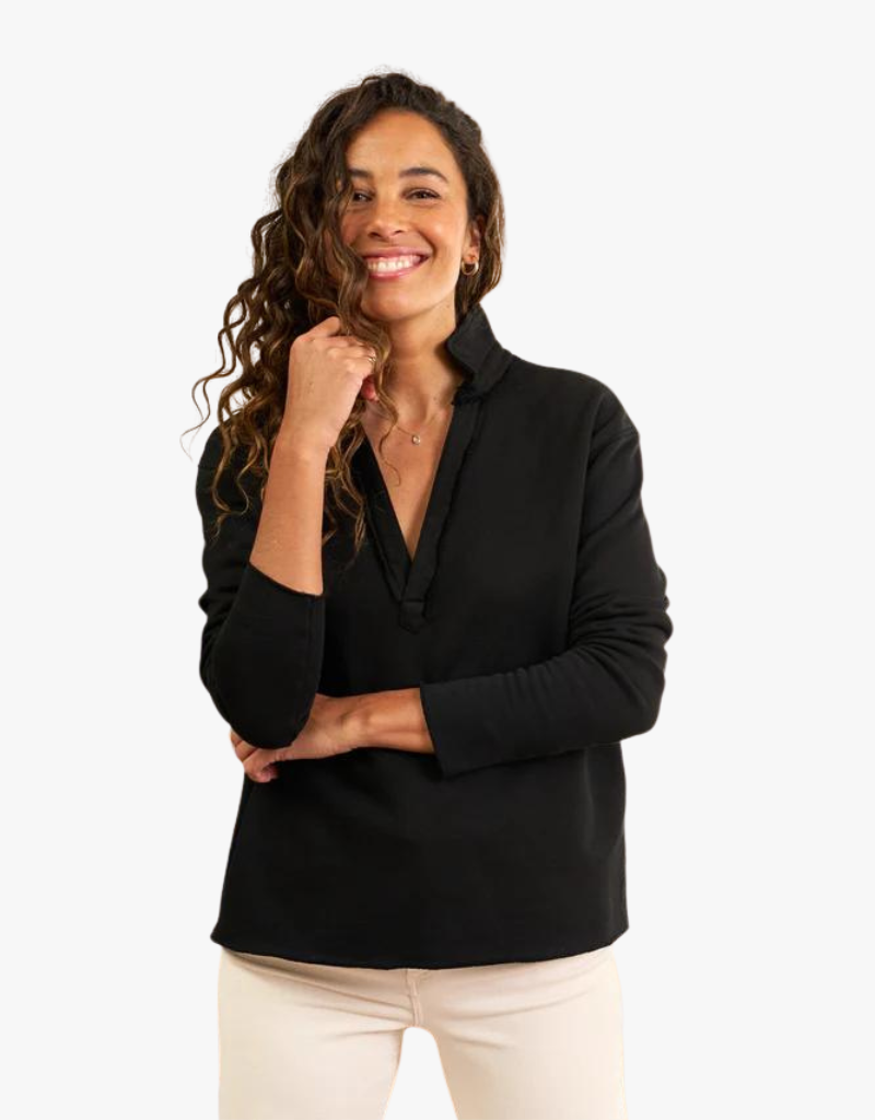 Frank & Eileen Patrick Popover Henley in Black (Heritage Jersey)