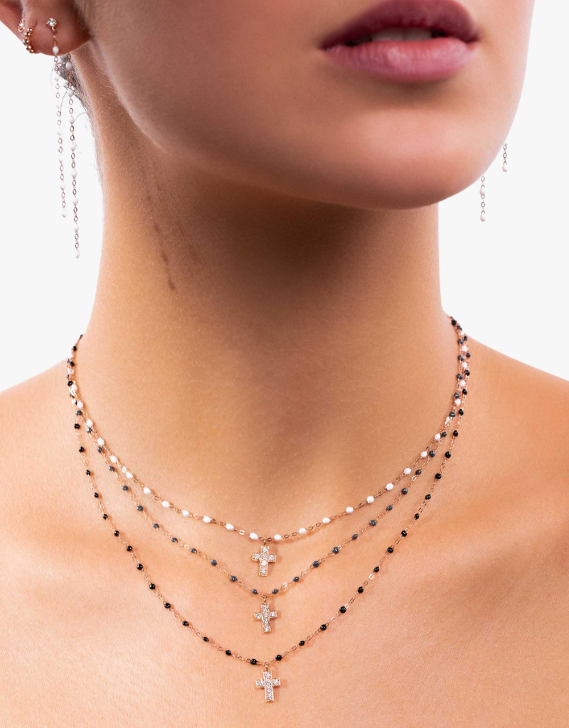 Gigi Clozeau Cross Charm Classic Diamond Necklace 16.5" in Black