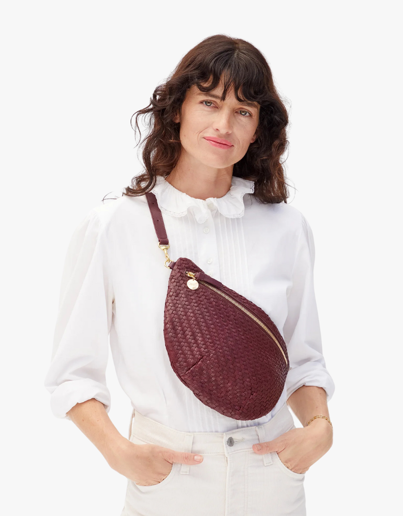 Clare V. Grande Fanny in Cassis Woven Zig Zag