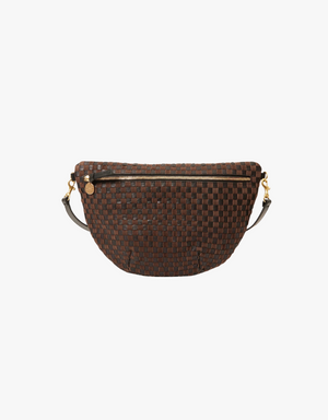 Clare V. Grande Fanny in Black & Chocolate Leather & Suede Woven Checker