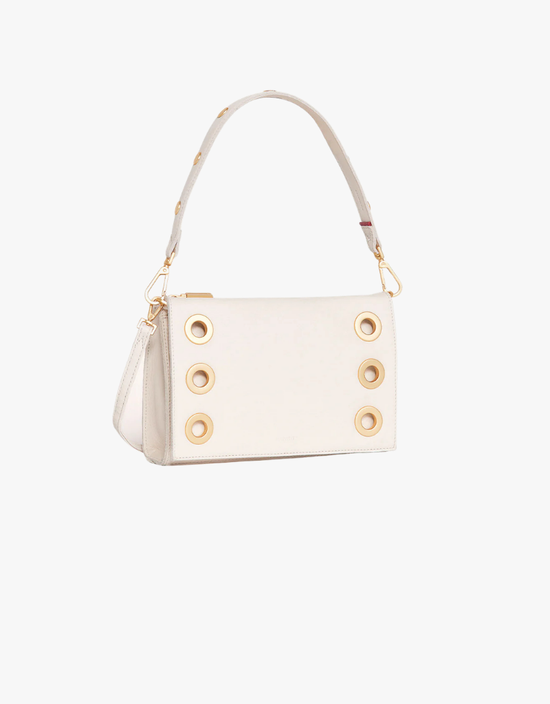 Hammit Montana Clutch Small in Calla Lily White Raffia & Brushed Gold