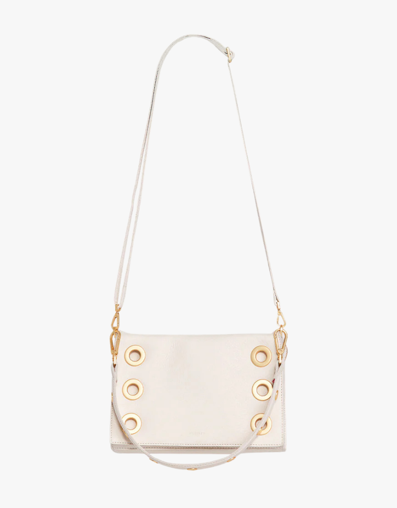 Hammit Montana Clutch Small in Calla Lily White Raffia & Brushed Gold