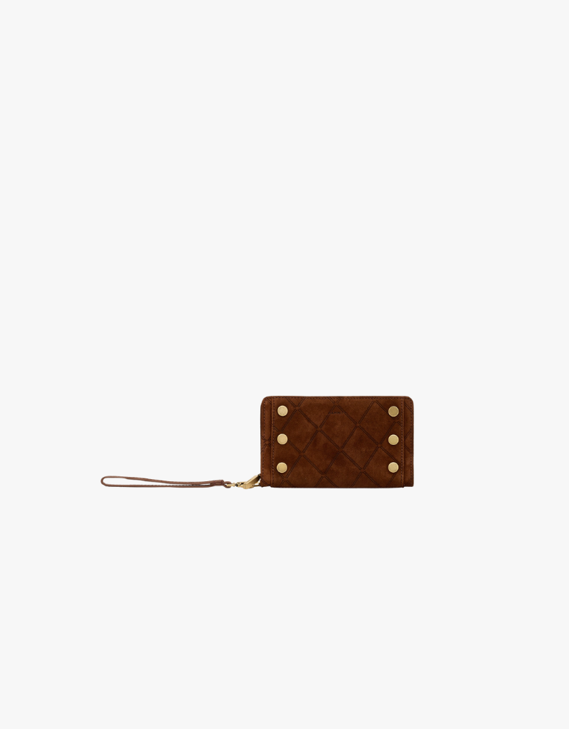 Hammitt Bryant Wallet in Chocolate Diamond Suede & Antique Gold