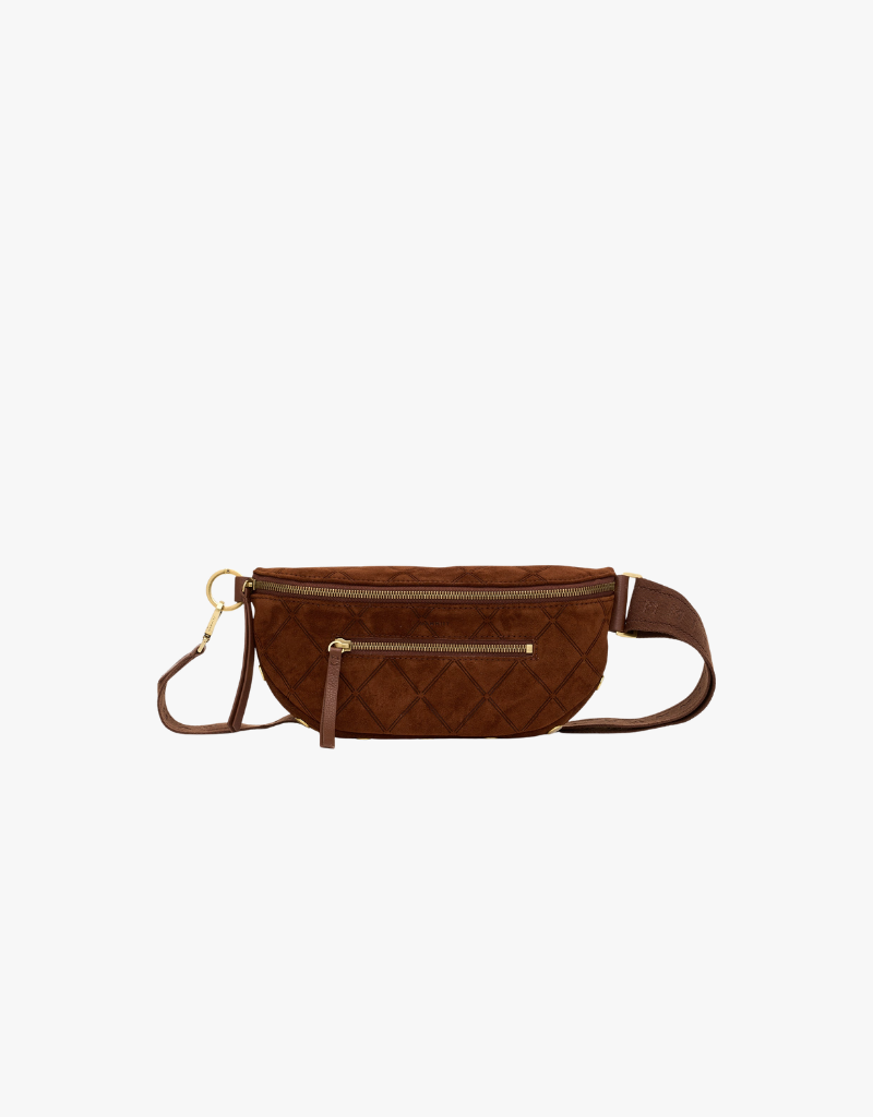 Hammitt Charles Crossbody Medium in Chocolate Diamond Suede & Antique Gold