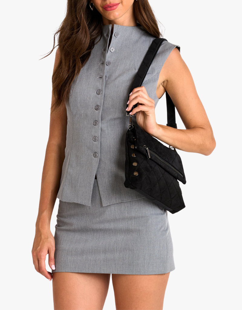 Hammitt VIP Medium in Noir Diamond Suede & Gunmetal