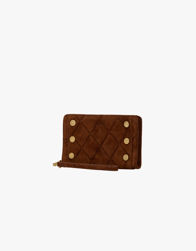 Hammitt Bryant Wallet in Chocolate Diamond Suede & Antique Gold