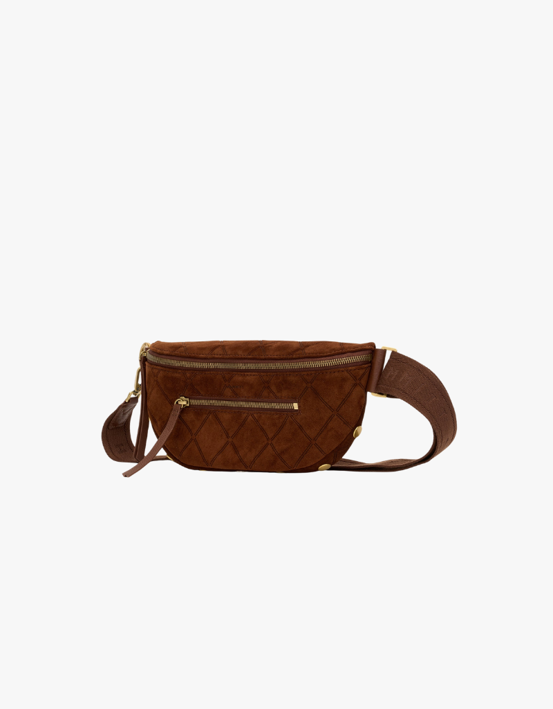 Hammitt Charles Crossbody Medium in Chocolate Diamond Suede & Antique Gold