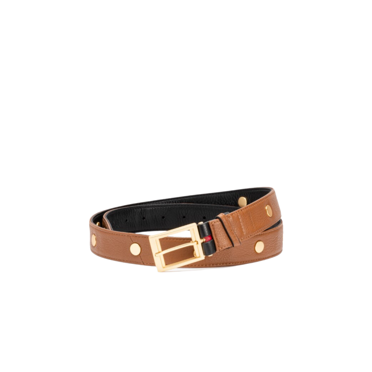 Hammitt Charlie Reversible Riveted Belt in Black & Mahogany Pebble with Brushed Gold