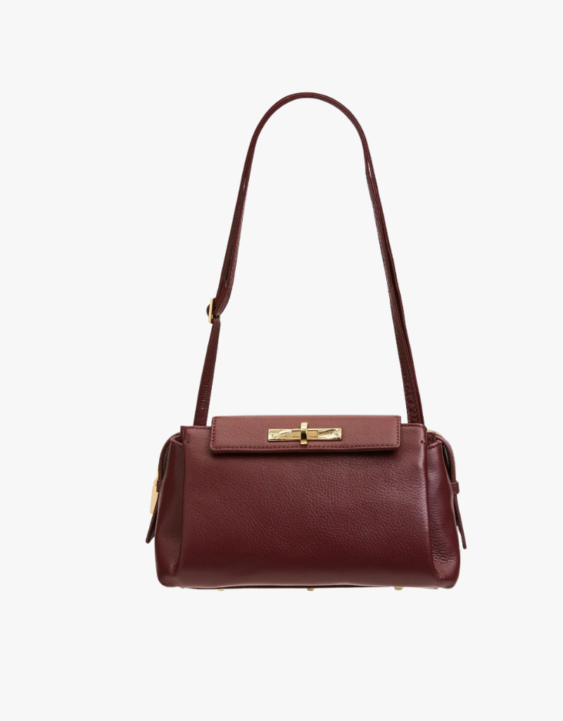 Hammitt Charlotte Flap Medium in Cherrywood Pebble & Brushed Gold