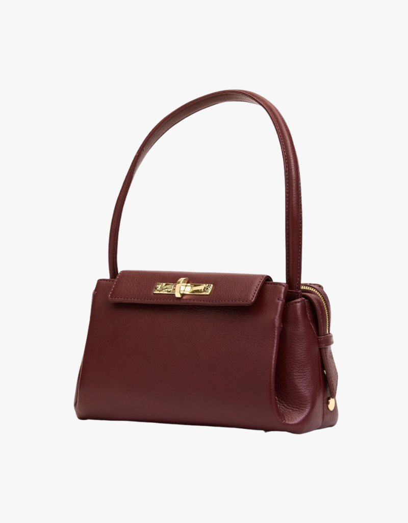 Hammitt Charlotte Flap Medium in Cherrywood Pebble & Brushed Gold