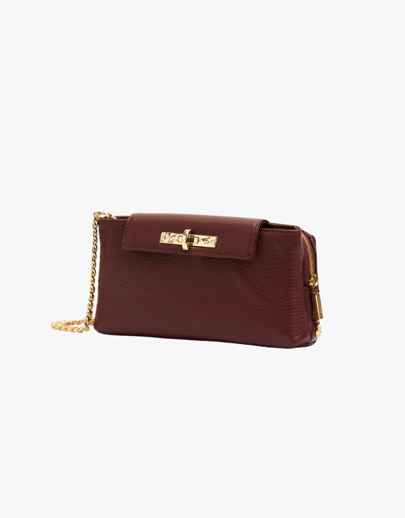 Hammitt Charlotte Flap Small in Cherrywood Pebble & Brushed Gold