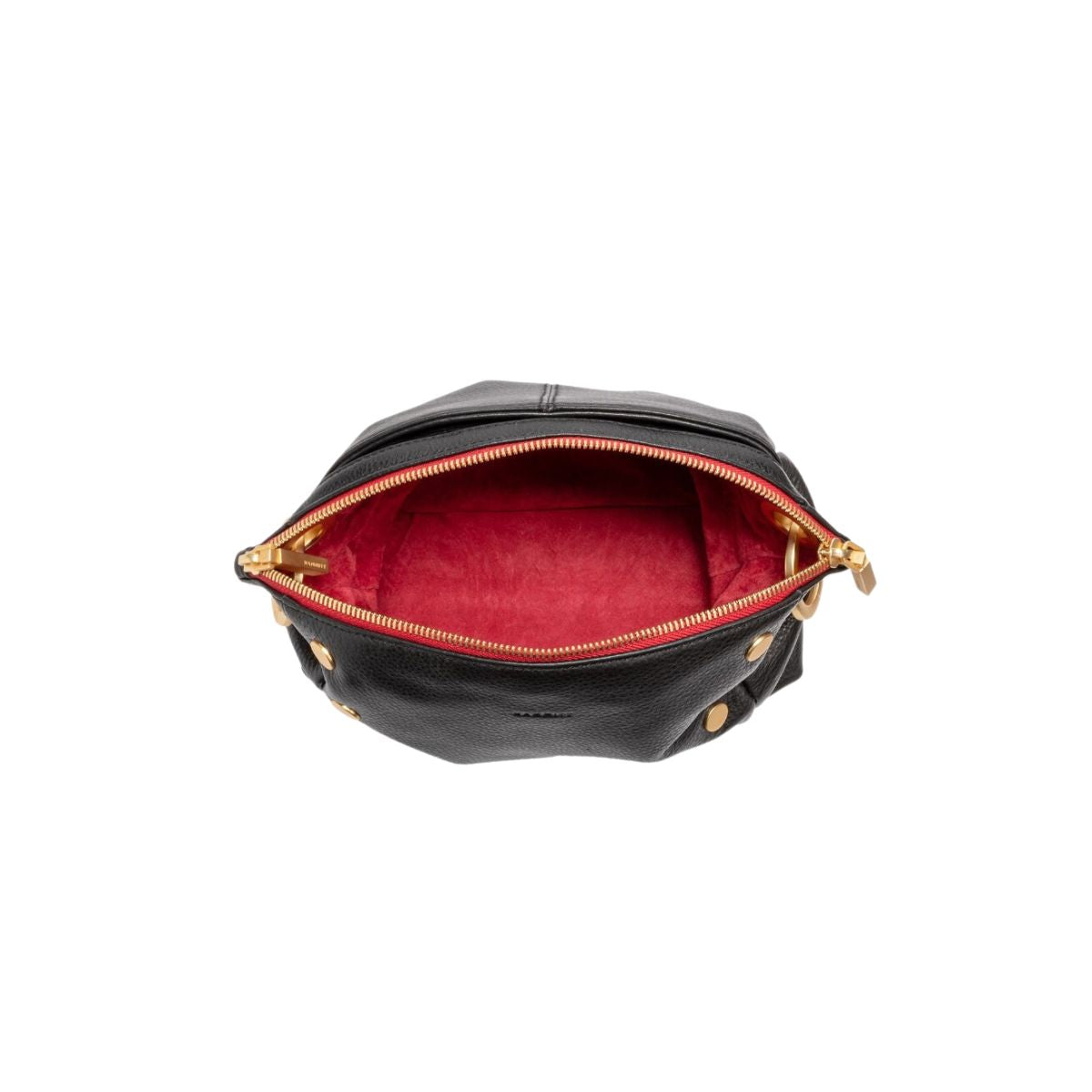 Hammitt Daniel Crossbody Clutch Small in Black with Brushed Gold & Red Zip
