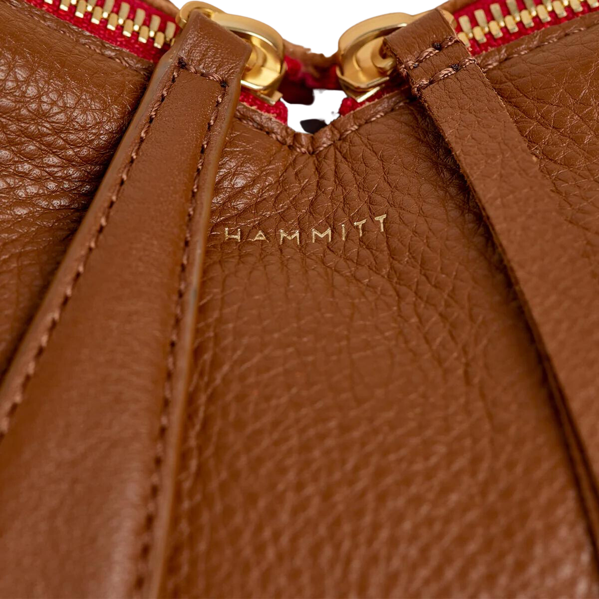 Hammitt Mr. G in Mahogany Pebble with Brushed Gold & Red Zip