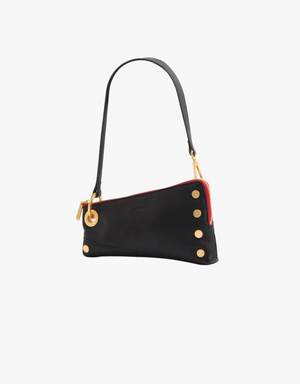 Hammitt Nash Pochette Shoulder Bag in Black & Brushed Gold with Red Zip