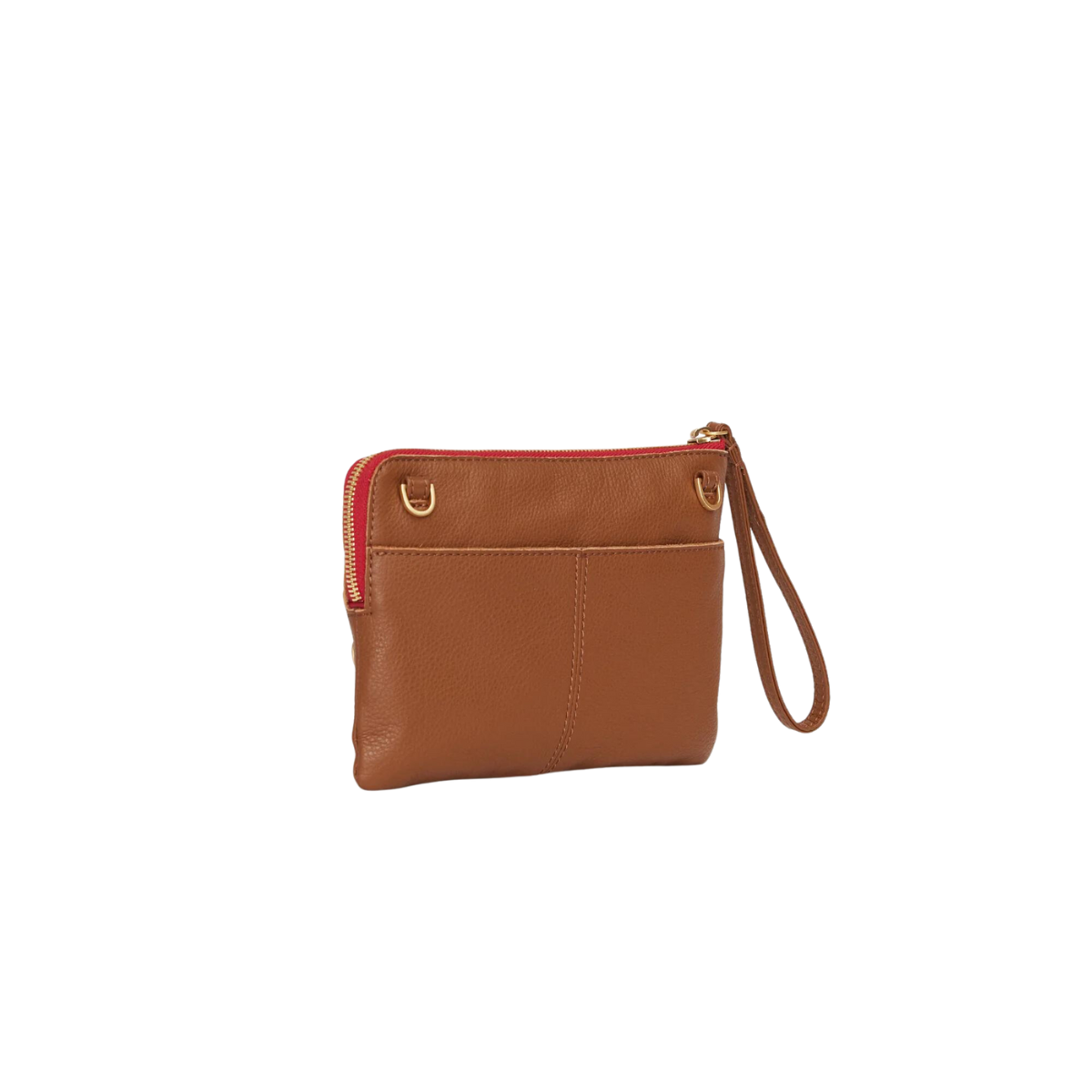 Hammitt Nash Small in Mahogany Pebble with Brushed Gold & Red Zip