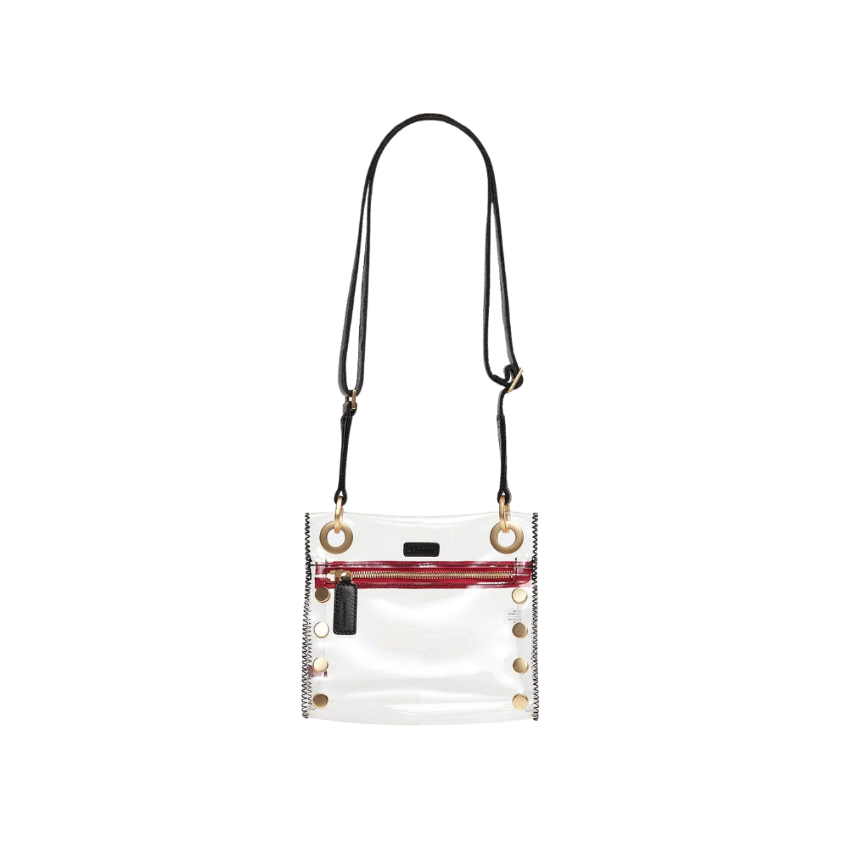 Hammitt Tony Small Crossbody Bag in Clear Black with Brushed Gold and Red Zip