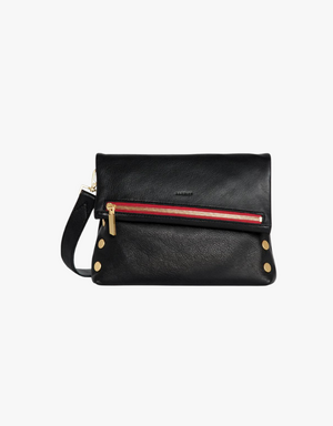 Hammitt VIP Medium Crossbody Clutch in Black & Brushed Gold with Red Zip