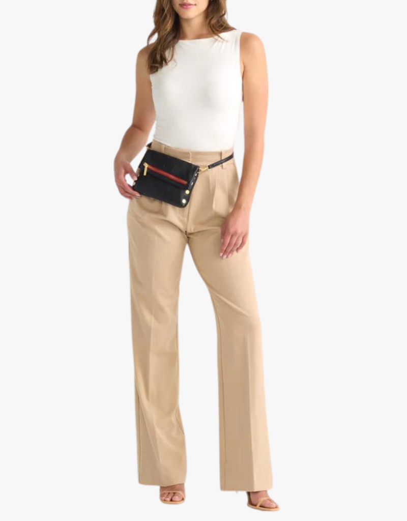 Hammitt VIP Small Handbag in Black & Brushed Gold with Red Zip