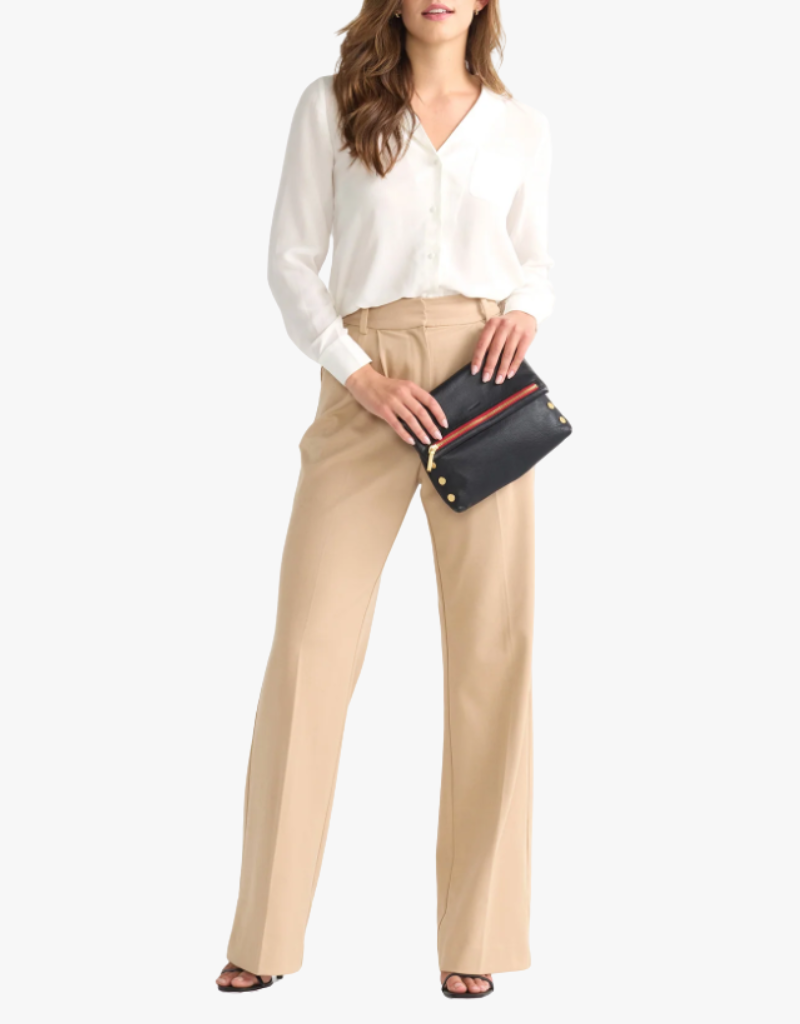 Hammitt VIP Small Handbag in Black & Brushed Gold with Red Zip