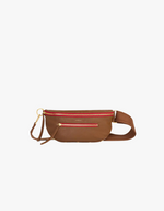 Hammitt Charles Medium Belt Bag in Mahogany Pebble & Brushed Gold with Red Zip